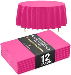 Premium Round Cerise Plastic Table Covers | 12 Pack | 84 in.