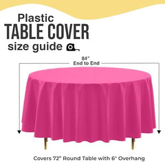 Premium Round Cerise Plastic Table Covers | 12 Pack | 84 in.