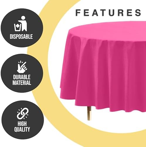 Premium Round Cerise Plastic Table Covers | 12 Pack | 84 in.