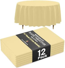 Premium Round Light Yellow Plastic Table Covers | 12 Pack | 84 in.