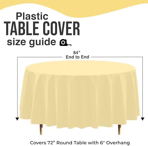 Premium Round Light Yellow Plastic Table Covers | 12 Pack | 84 in.