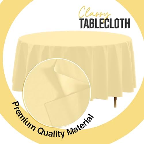 Premium Round Light Yellow Plastic Table Covers | 12 Pack | 84 in.