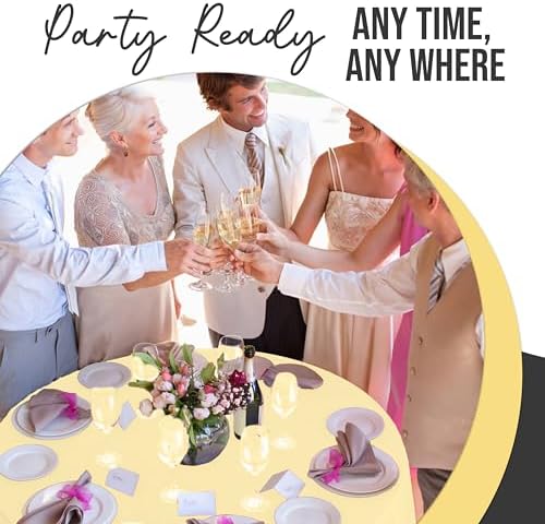 Premium Round Light Yellow Plastic Table Covers | 12 Pack | 84 in.