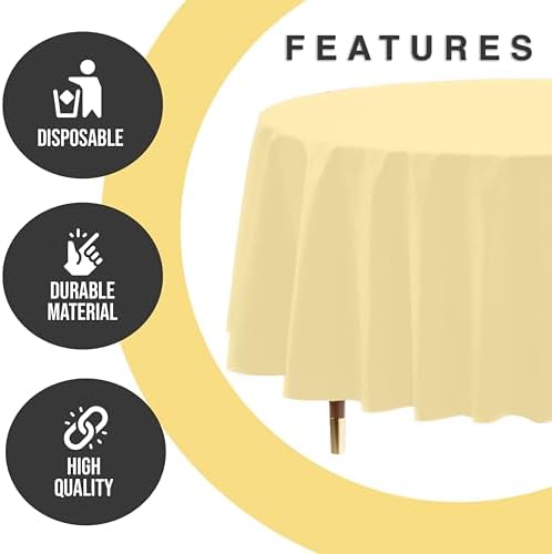 Premium Round Light Yellow Plastic Table Covers | 12 Pack | 84 in.