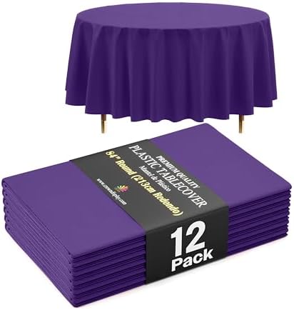 Premium Round Purple Plastic Table Covers | 12 Pack | 84 in.