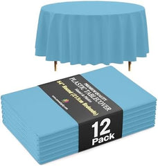 Premium Round Sky Blue Plastic Table Covers | 12 Pack | 84 in.