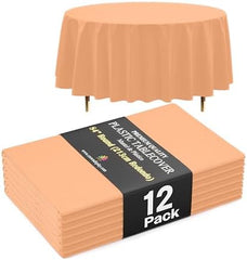 Premium Round Peach Plastic Table Covers | 12 Pack | 84 in.