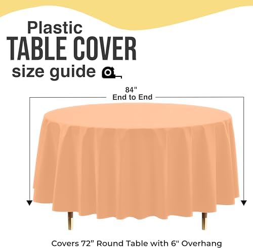 Premium Round Peach Plastic Table Covers | 12 Pack | 84 in.
