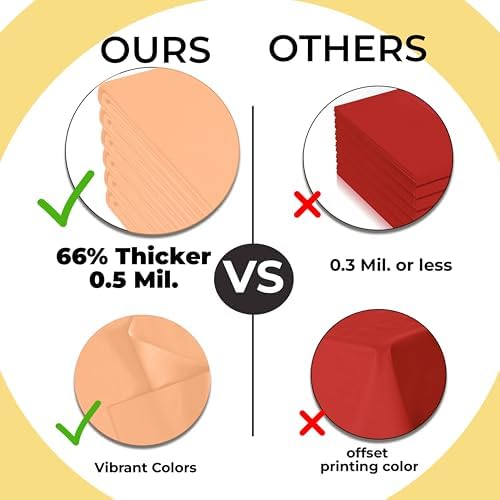 Premium Round Peach Plastic Table Covers | 12 Pack | 84 in.