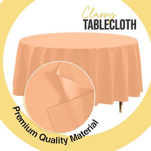 Premium Round Peach Plastic Table Covers | 12 Pack | 84 in.