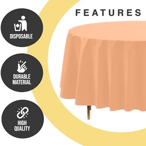 Premium Round Peach Plastic Table Covers | 12 Pack | 84 in.