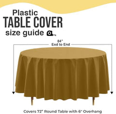 Premium Round Gold Plastic Table Covers | 12 Pack | 84 in.