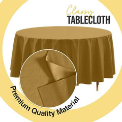 Premium Round Gold Plastic Table Covers | 12 Pack | 84 in.