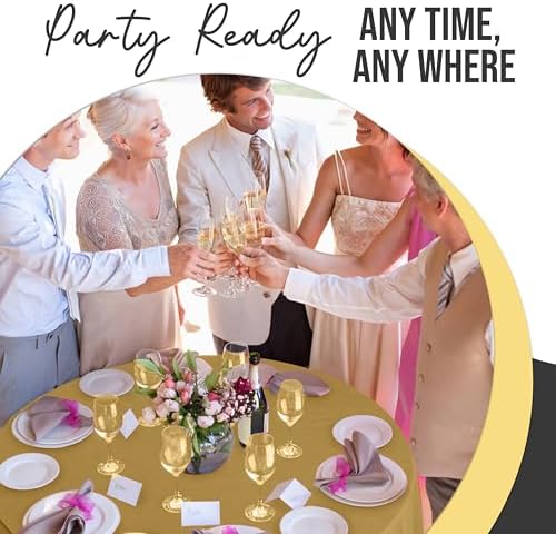 Premium Round Gold Plastic Table Covers | 12 Pack | 84 in.