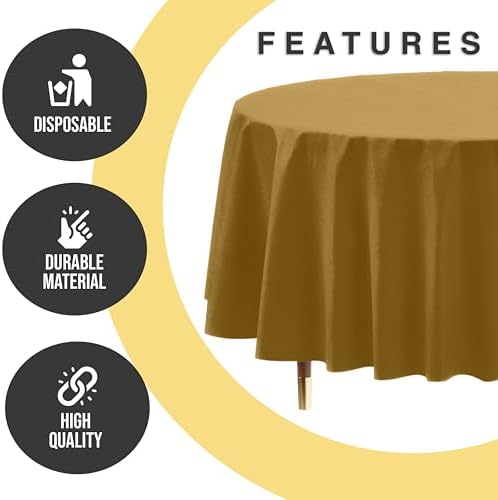 Premium Round Gold Plastic Table Covers | 12 Pack | 84 in.