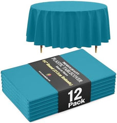 Premium Round Turquoise Plastic Table Covers | 12 Pack | 84 in.