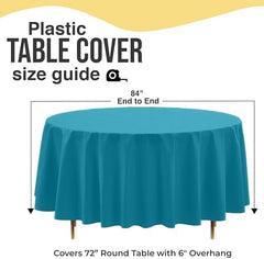 Premium Round Turquoise Plastic Table Covers | 12 Pack | 84 in.