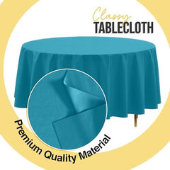 Premium Round Turquoise Plastic Table Covers | 12 Pack | 84 in.