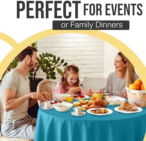Premium Round Turquoise Plastic Table Covers | 12 Pack | 84 in.