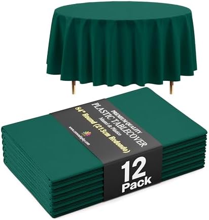 Premium Round Dark Green Plastic Table Covers | 12 Pack | 84 in.