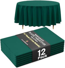 Premium Round Dark Green Plastic Table Covers | 12 Pack | 84 in.