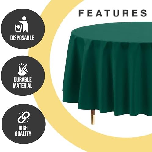 Premium Round Dark Green Plastic Table Covers | 12 Pack | 84 in.