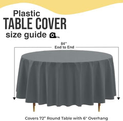 Premium Round Silver Plastic Table Covers | 12 Pack | 84 in.