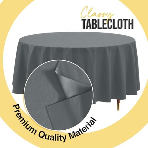 Premium Round Silver Plastic Table Covers | 12 Pack | 84 in.