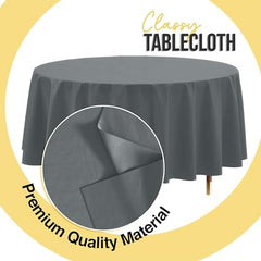Premium Round Silver Plastic Table Covers | 12 Pack | 84 in.