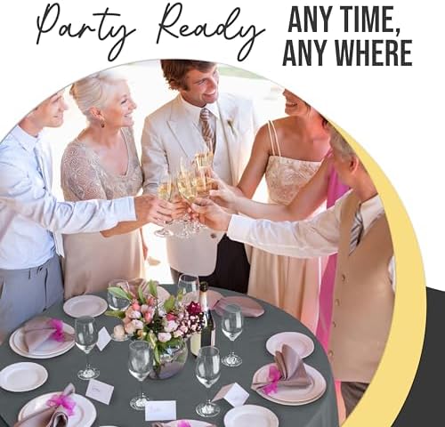 Premium Round Silver Plastic Table Covers | 12 Pack | 84 in.
