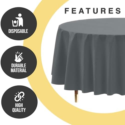 Premium Round Silver Plastic Table Covers | 12 Pack | 84 in.