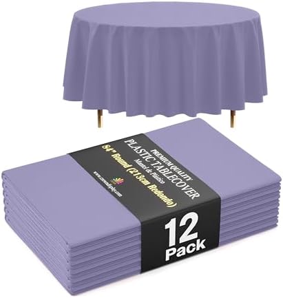 Premium Round Lavender Plastic Table Covers | 12 Pack | 84 in.