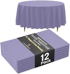 Premium Round Lavender Plastic Table Covers | 12 Pack | 84 in.