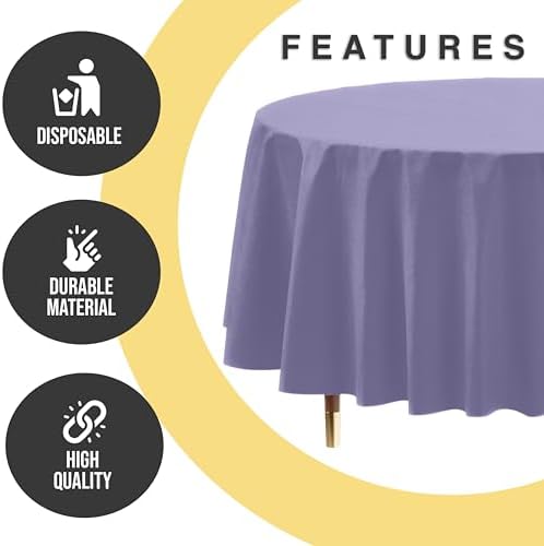 Premium Round Lavender Plastic Table Covers | 12 Pack | 84 in.