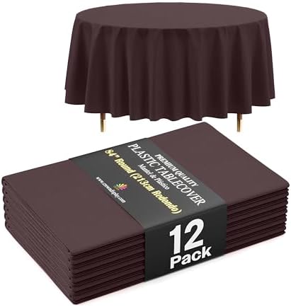 Premium Round Brown Plastic Table Covers | 12 Pack | 84 in.