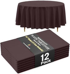 Premium Round Brown Plastic Table Covers | 12 Pack | 84 in.