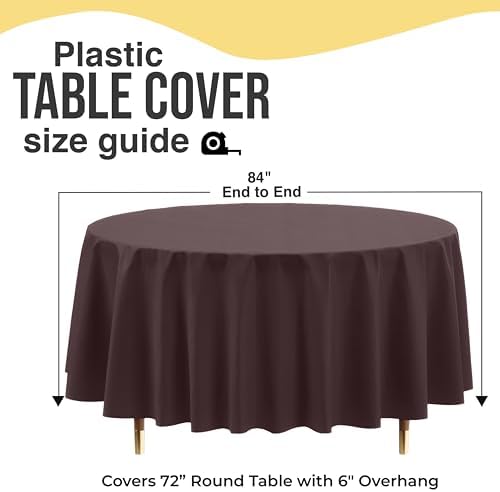 Premium Round Brown Plastic Table Covers | 12 Pack | 84 in.