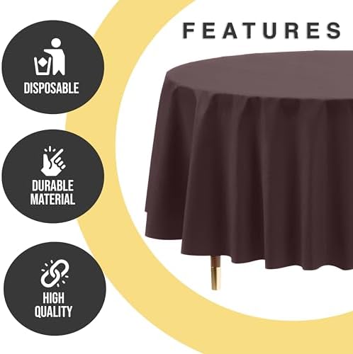 Premium Round Brown Plastic Table Covers | 12 Pack | 84 in.