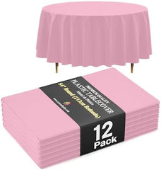 Premium Round Pink Plastic Table Covers | 12 Pack | 84 in.