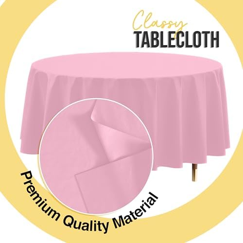Premium Round Pink Plastic Table Covers | 12 Pack | 84 in.