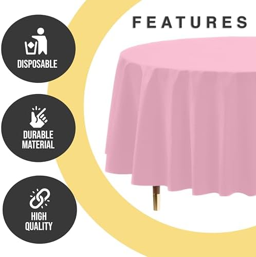 Premium Round Pink Plastic Table Covers | 12 Pack | 84 in.