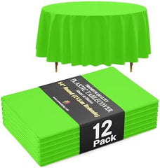 Premium Round Lime Green Plastic Table Covers | 12 Pack | 84 in.