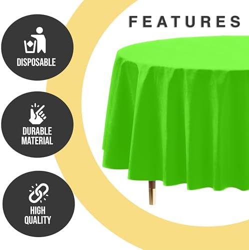 Premium Round Lime Green Plastic Table Covers | 12 Pack | 84 in.