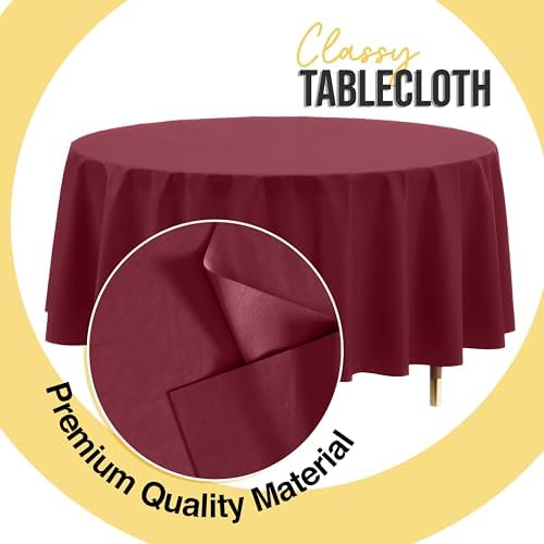 Premium Round Burgundy Plastic Table Covers | 12 Pack | 84 in.