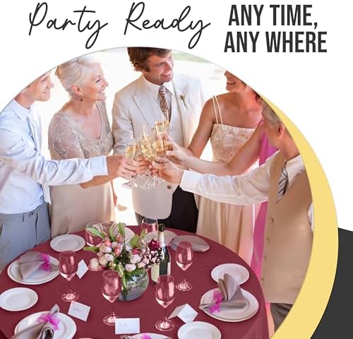 Premium Round Burgundy Plastic Table Covers | 12 Pack | 84 in.