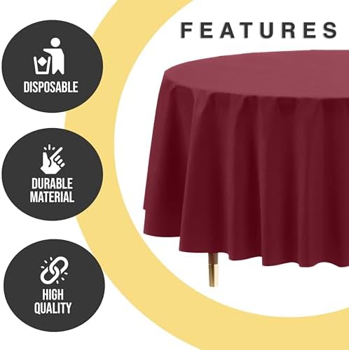 Premium Round Burgundy Plastic Table Covers | 12 Pack | 84 in.