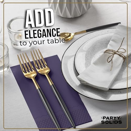 Dark Purple Guest Towel Napkins | 8 in. x 4 in. | 40 Ct.