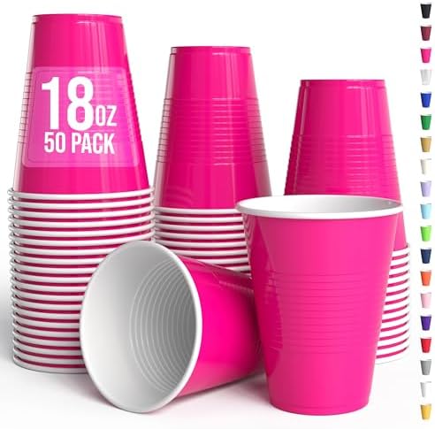18 Oz. Cerise Plastic Cups | 50 Ct.