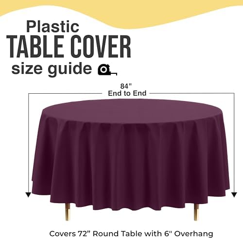 Premium Round Plum Plastic Table Covers | 12 Pack | 84 in.