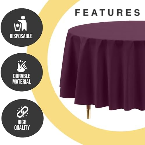 Premium Round Plum Plastic Table Covers | 12 Pack | 84 in.